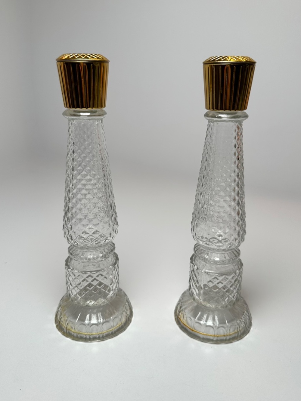 ✨2 for $35✨ Vintage Avon Crystallite Decanter Candlestick Holder Set of 2 1970s - Picture 2 of 3
